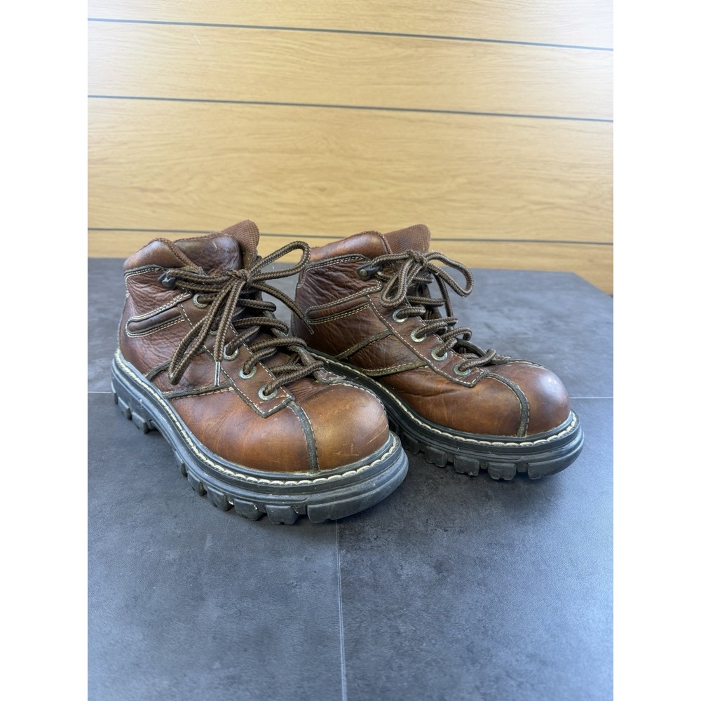 VTG GBX Men's Brown Leather Chunky Lug Sol Grunge Streetwear Work Boots Size 8.5